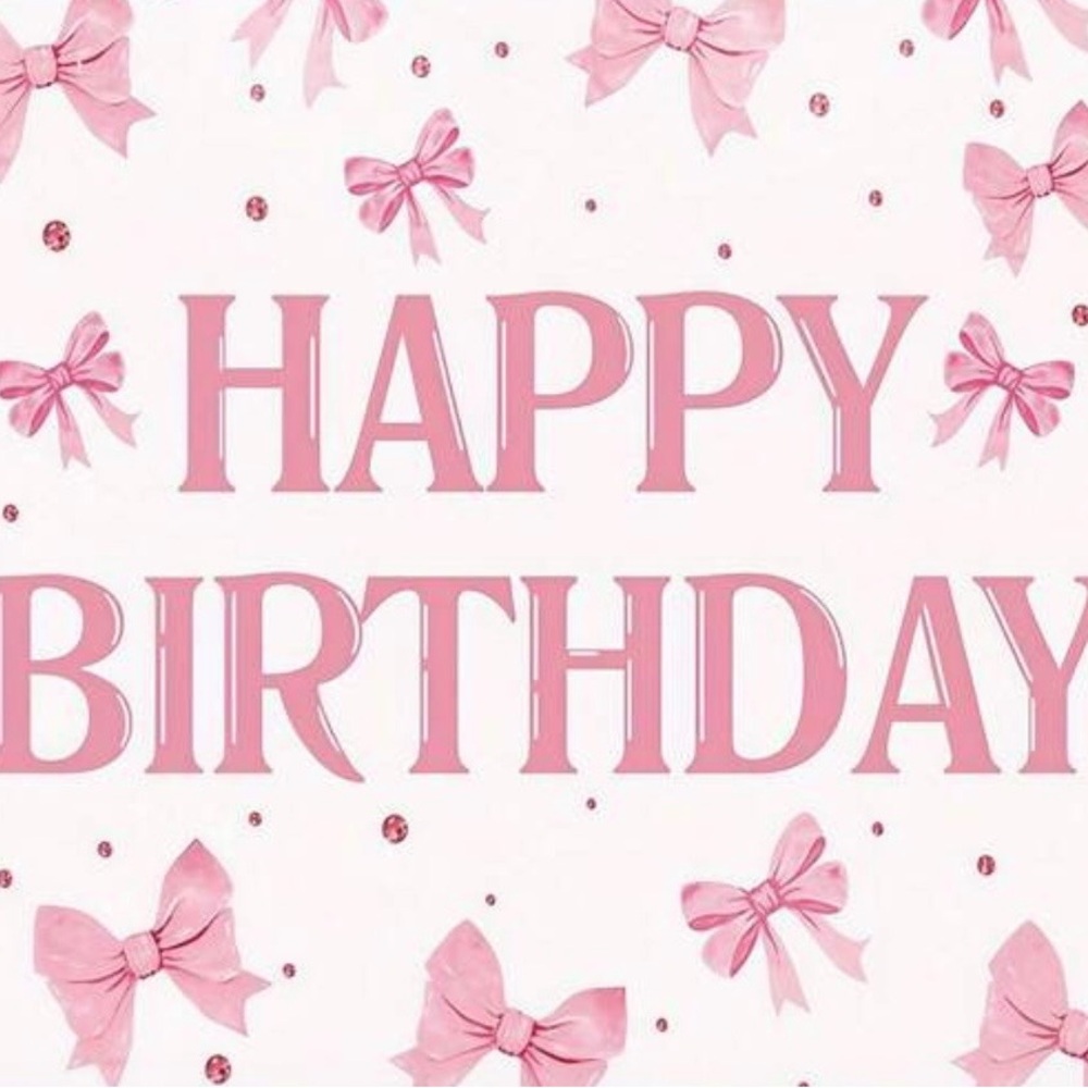NWT Pink bow Happy Birthday backdrop, banner, mold, napkins & candles.